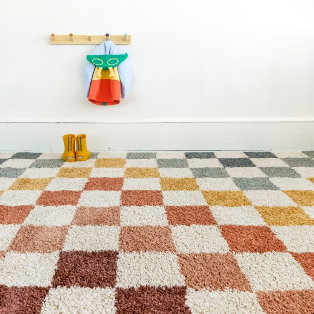 Velmora™ Rainbow Checkered Shag Indoor Area Rug, Multicolor, 5 ft 3 in x 7 ft
