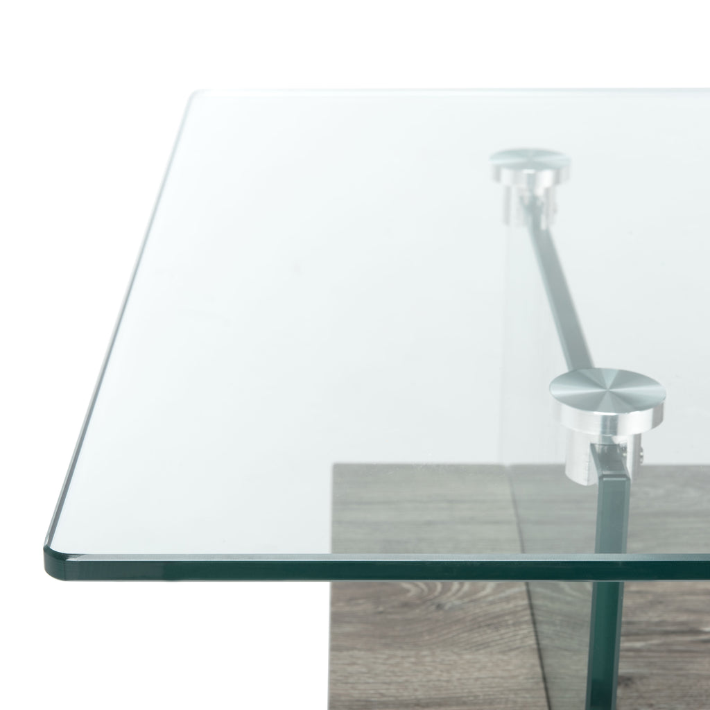 Velmora™ Kayley Retro 2 Tier Glass Coffee Table, Grey Oak