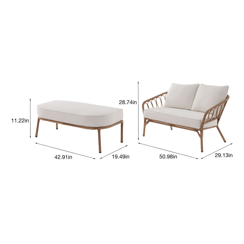 Velmora™ Willow Sage All-Weather Wicker Outdoor Loveseat and Ottoman Set, Beige