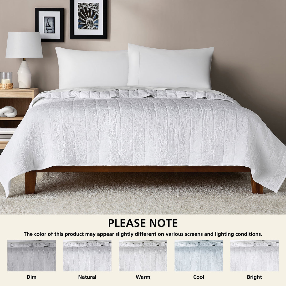 Velmora™ Crinkle Quilt, King, White, Soft Wash Microfiber Bedding