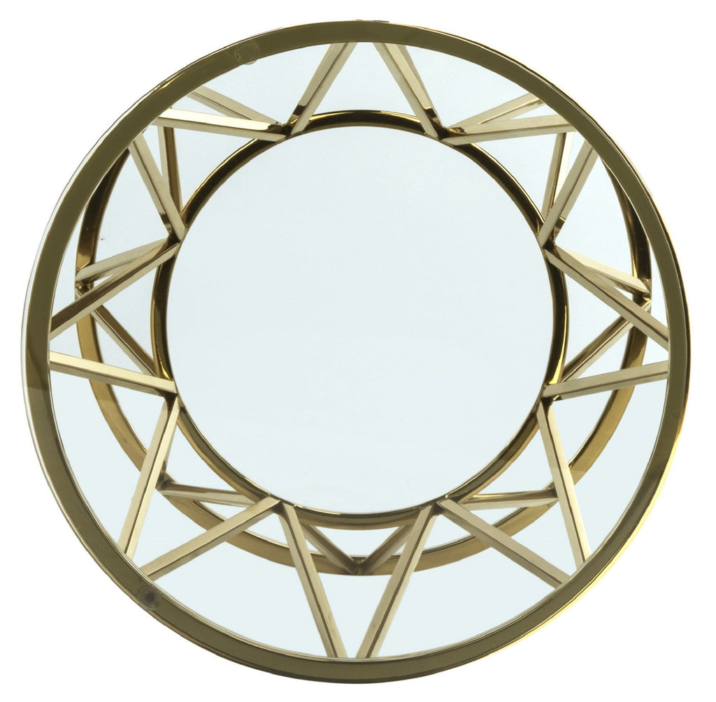 Velmora™ Couture Delsy Geometric Round Glass Top End Table, Gold