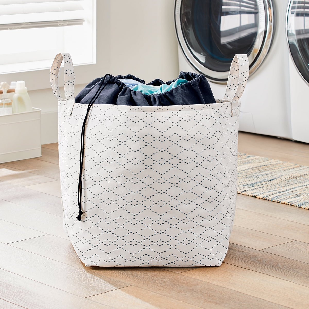 Velmora™ (2 pack) White/Black Lattice Laundry Tote, 16 in x 20 in