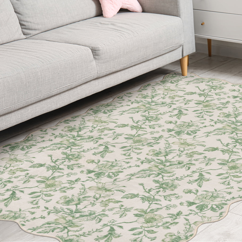Velmora™ Green Floral Faux Fur Scalloped Indoor Area Rug, 4 ft x 5 ft 6 in