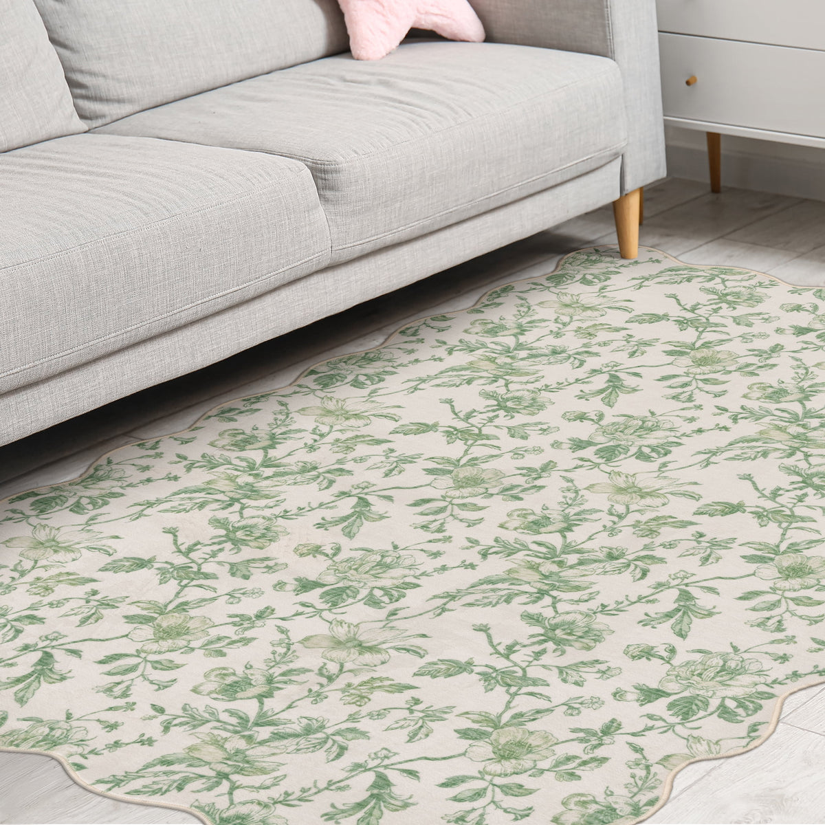 Velmora™ Green Floral Faux Fur Scalloped Indoor Area Rug, 4 ft x 5 ft 6 in