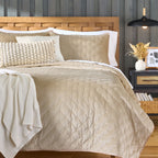 Velmora™ Tan Soft Velvet Embroidered Quilt, Full/Queen