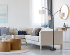 Velmora™ 82 in Matte Black 3-Light Arc Floor Lamp with Adjustable Shades