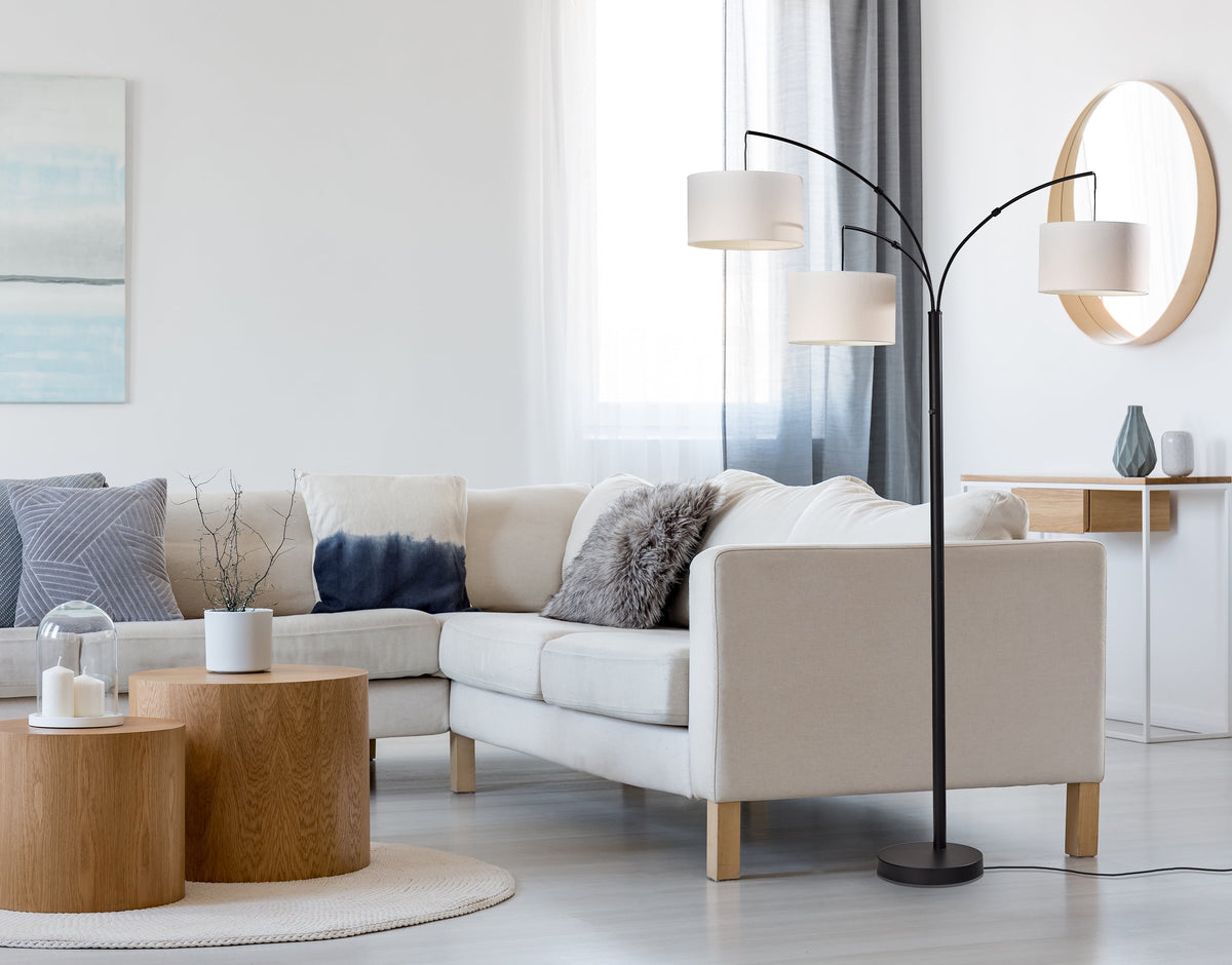 Velmora™ 82 in Matte Black 3-Light Arc Floor Lamp with Adjustable Shades