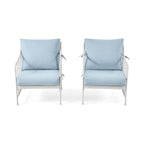 Velmora™ Aubrey 3-Piece Metal Outdoor Chat Set, White & Blue