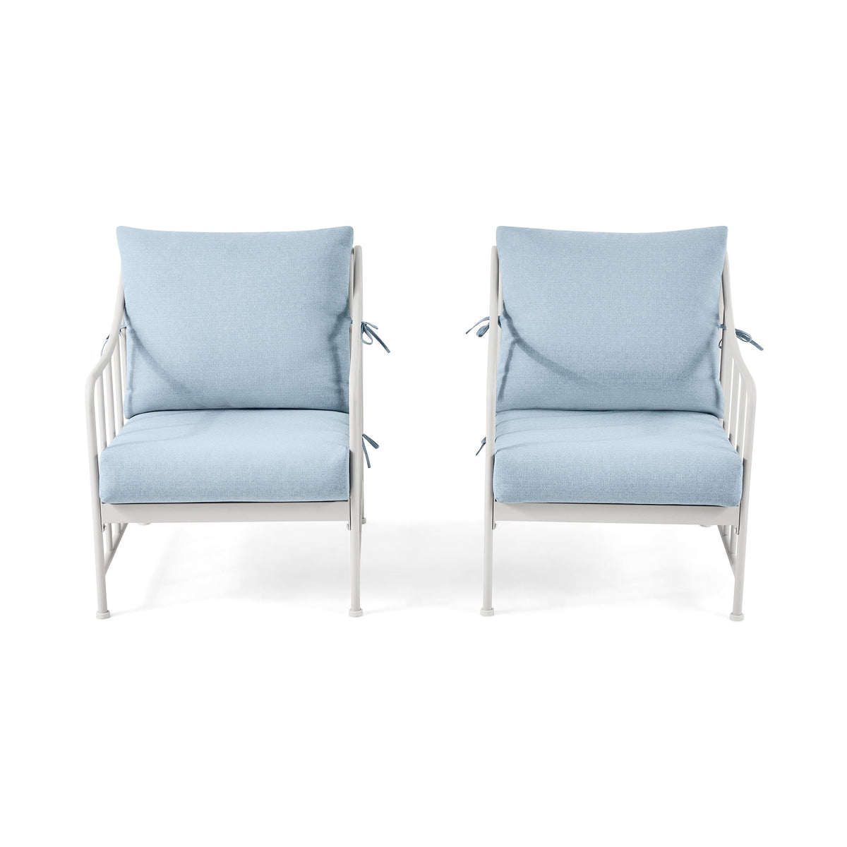 Velmora™ Aubrey 3-Piece Metal Outdoor Chat Set, White & Blue