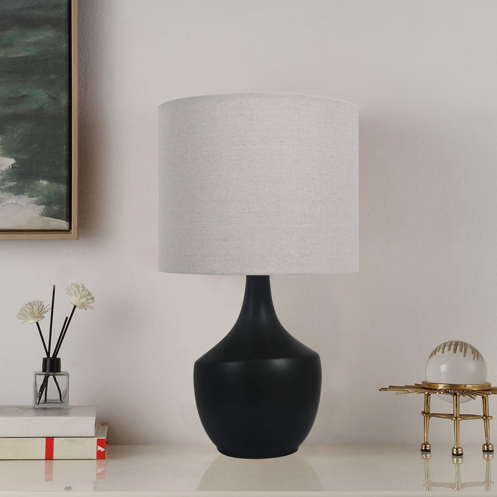 Velmora™ 22 in Black Ceramic Table Lamp with Oatmeal Linen Shade