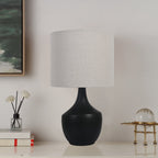 Velmora™ 22 in Black Ceramic Table Lamp with Oatmeal Linen Shade