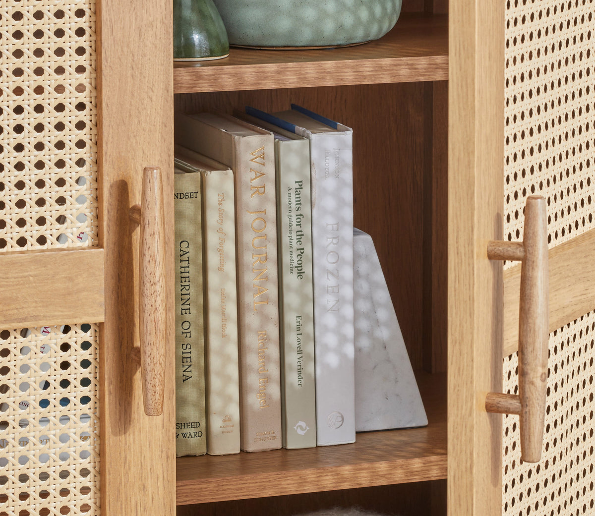 Velmora™ Springwood Caning Storage Accent Cabinet, Light Honey Finish