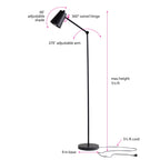 Velmora™ 64 in Black Architect Floor Lamp, Matte Metal Finish