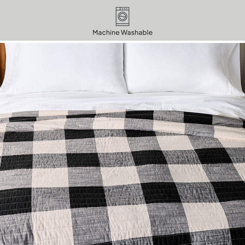 Velmora™ Buffalo Plaid Cotton Quilt, King, Black & White Bedding