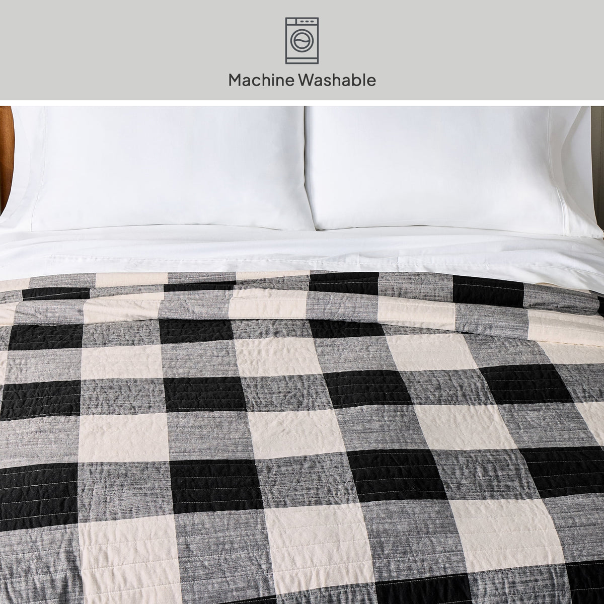 Velmora™ Buffalo Plaid Cotton Quilt, King, Black & White Bedding