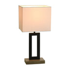 Velmora™ 18 in Metal Windowpane Table Lamp, Black Finish with Faux Wood Base