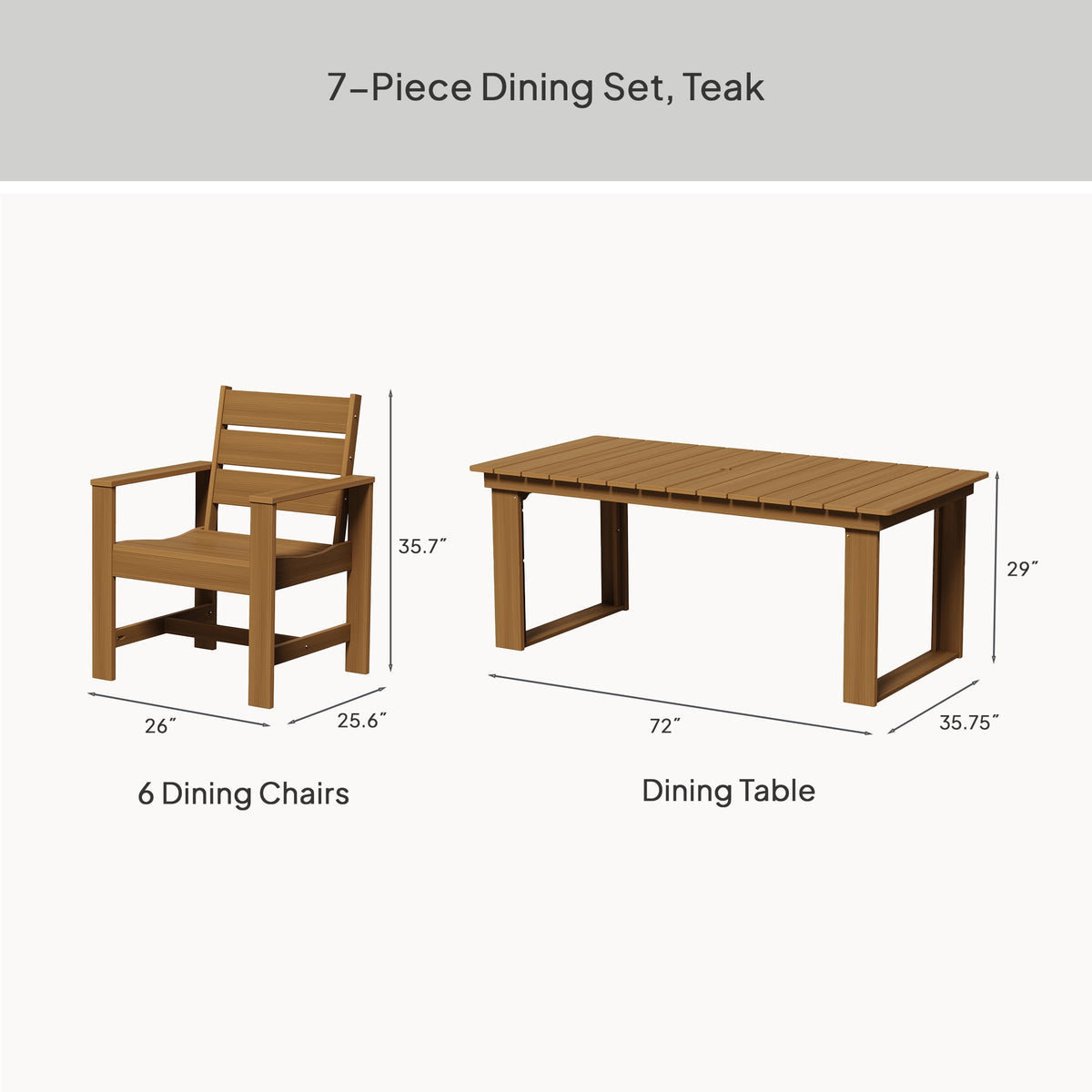 Velmora™ Ezra 7-Piece Outdoor HDPE Dining Set, Teak