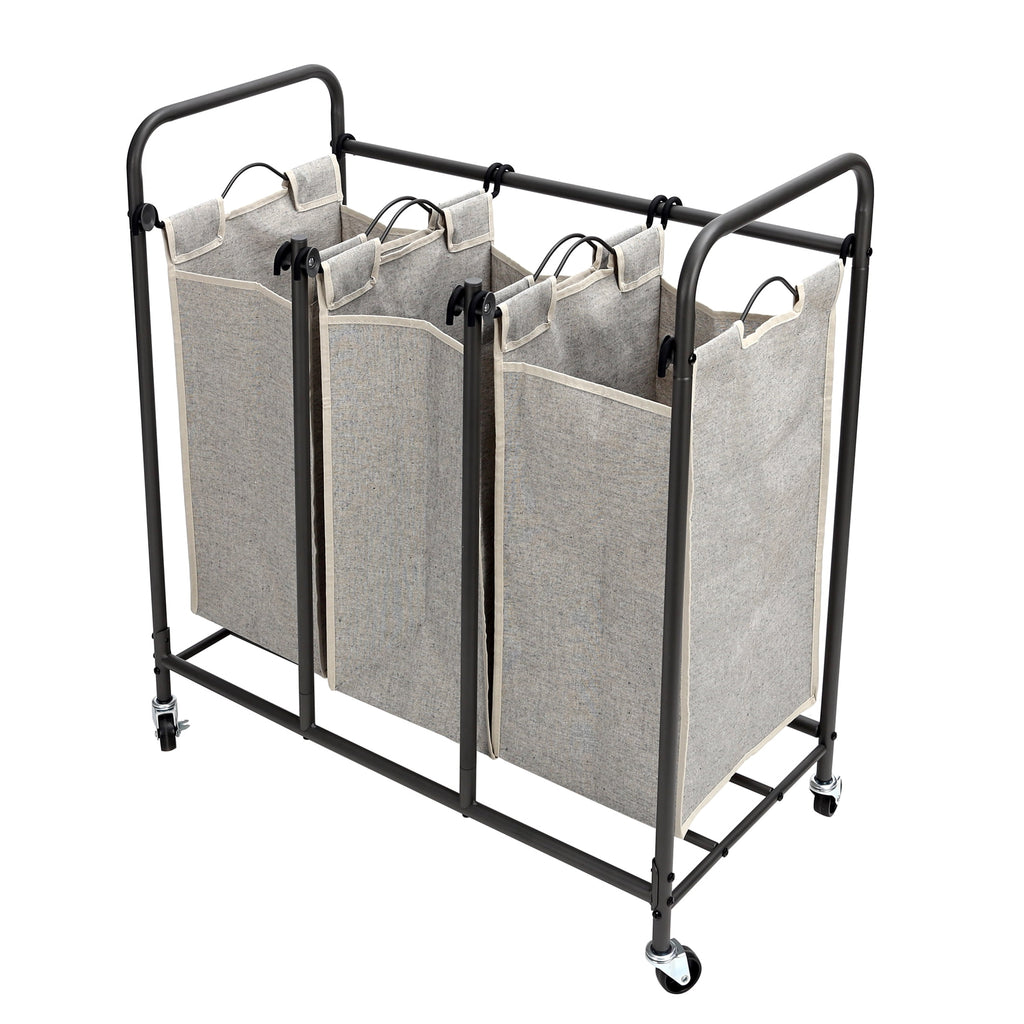 Velmora™ Laundry Sorter and Hamper, Metal Rolling Cart with 3 Removable Fabric Bins, Grey