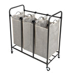 Velmora™ Laundry Sorter and Hamper, Metal Rolling Cart with 3 Removable Fabric Bins, Grey