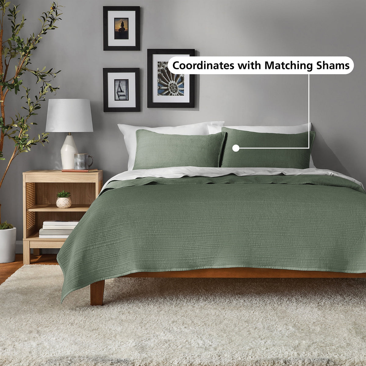 Velmora™ Garment Washed Stripe Quilt, King, Green, Soft Microfiber Bedding