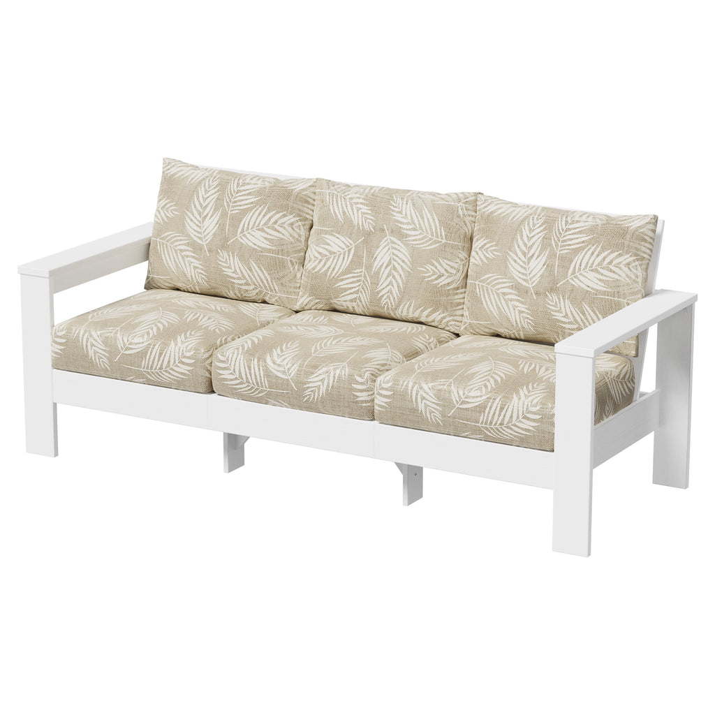 Velmora™ Ezra 4-Piece Outdoor HDPE Conversation Set, White with Neutral Palm Cushions