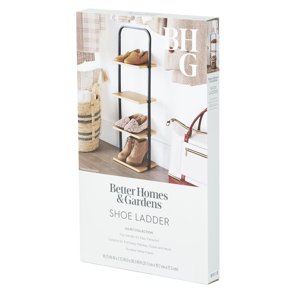 Velmora™ Juliet 4-Tier Wooden Shoe Ladder for Shoe Storage, Black and Light Honey Wood, Holds up to 4 Pairs