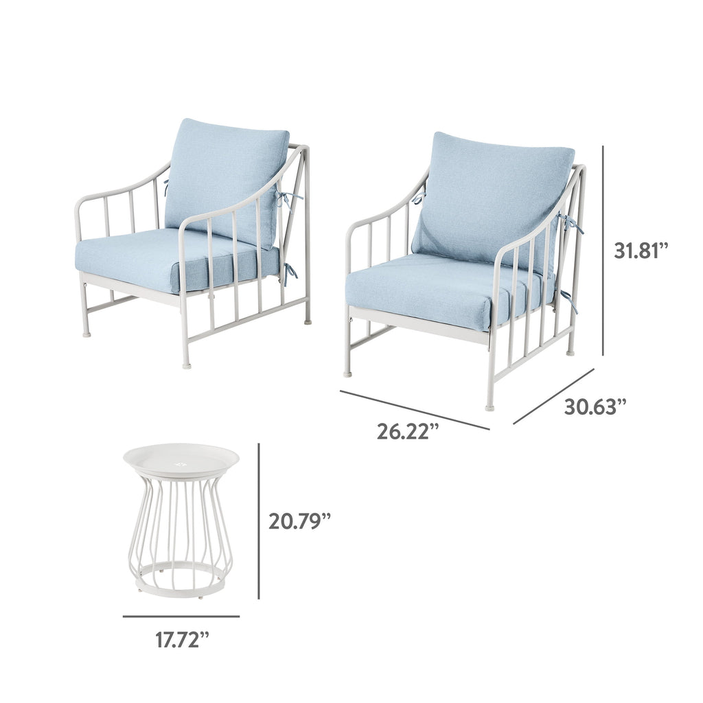 Velmora™ Aubrey 3-Piece Metal Outdoor Chat Set, White & Blue
