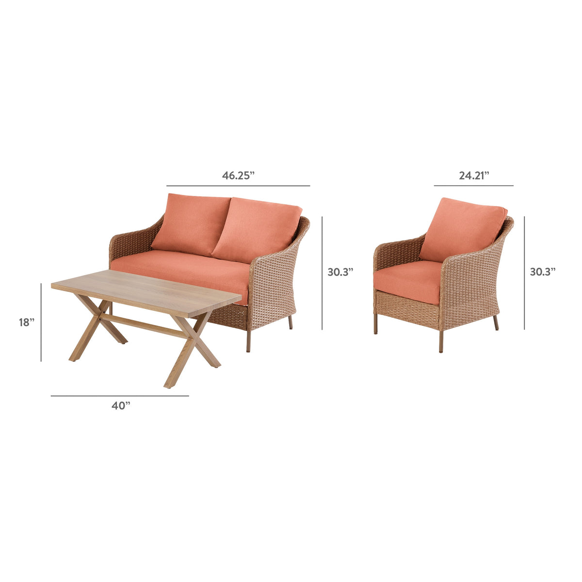 Velmora™ Chelsea 4-Piece Outdoor Patio Deep Seating Set with Terracotta Cushions