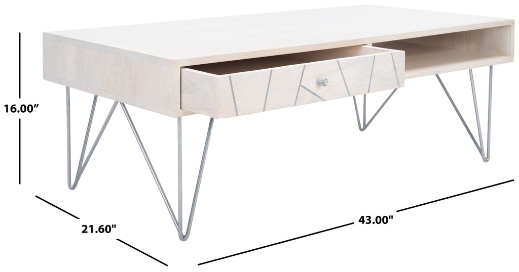 Velmora™ Marigold Mid-Century Coffee Table with Drawer, White/Silver