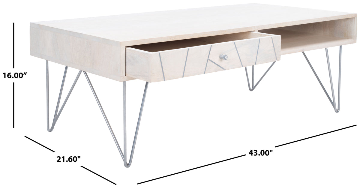 Velmora™ Marigold Mid-Century Coffee Table with Drawer, White/Silver