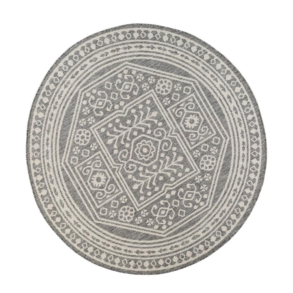 Velmora™ 6 ft 6 in Round Gray Medallion Outdoor Area Rug