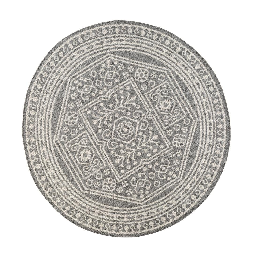 Velmora™ 6 ft 6 in Round Gray Medallion Outdoor Area Rug