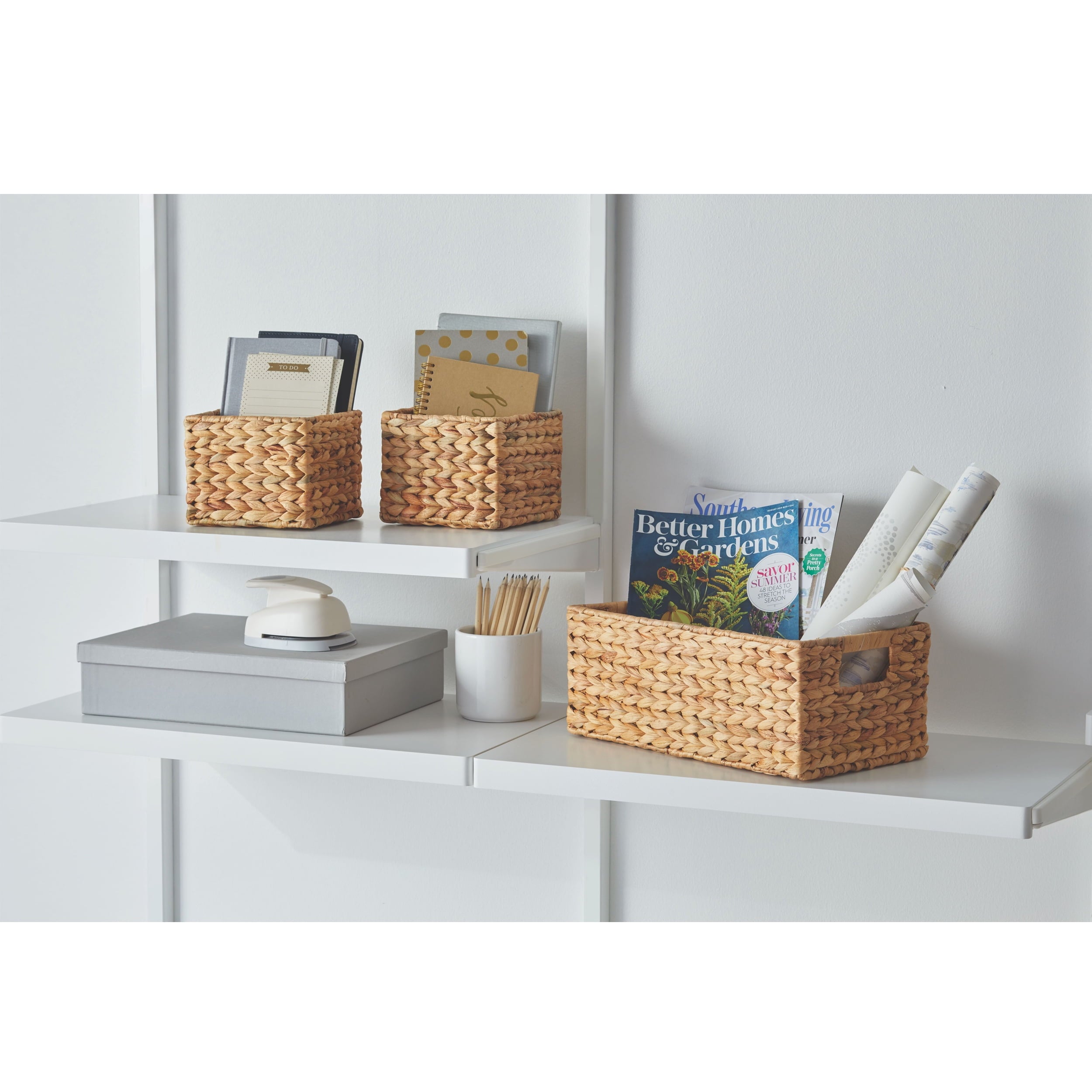 Velmora™ (2 pack) 3-Piece Natural Woven Water Hyacinth Decorative Storage Basket Set, Large Basket 16.14 in x 6.69 in x 5.9 in