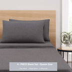 Velmora™ Cotton Rich Extra Soft Jersey Bed Sheet Set, Queen, Charcoal, 4 Pieces