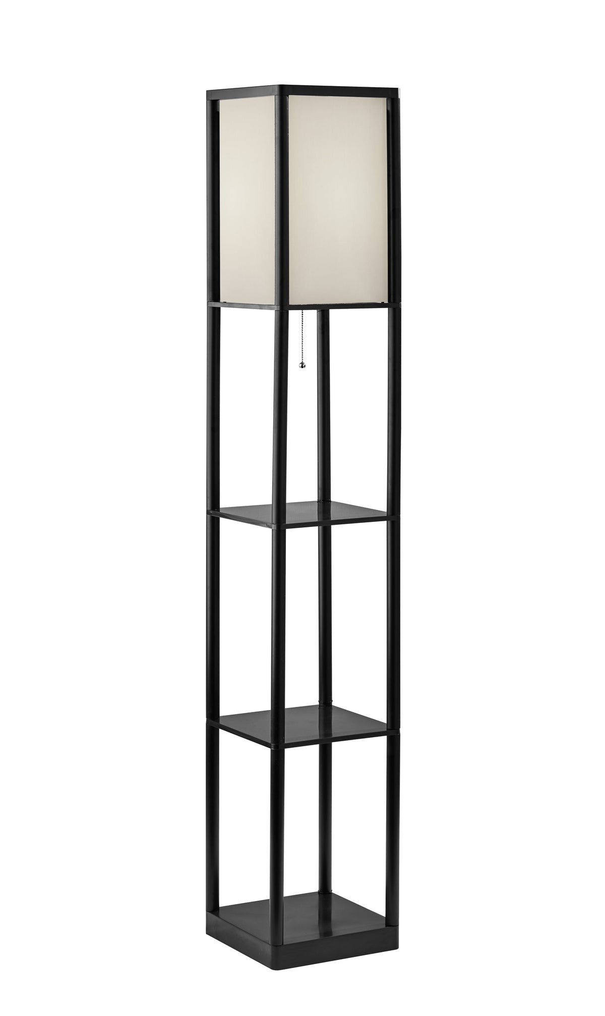 Velmora™ 62 Inch Floor Lamp With Black Plastic Shelves and Sustainable White Fabric Shade