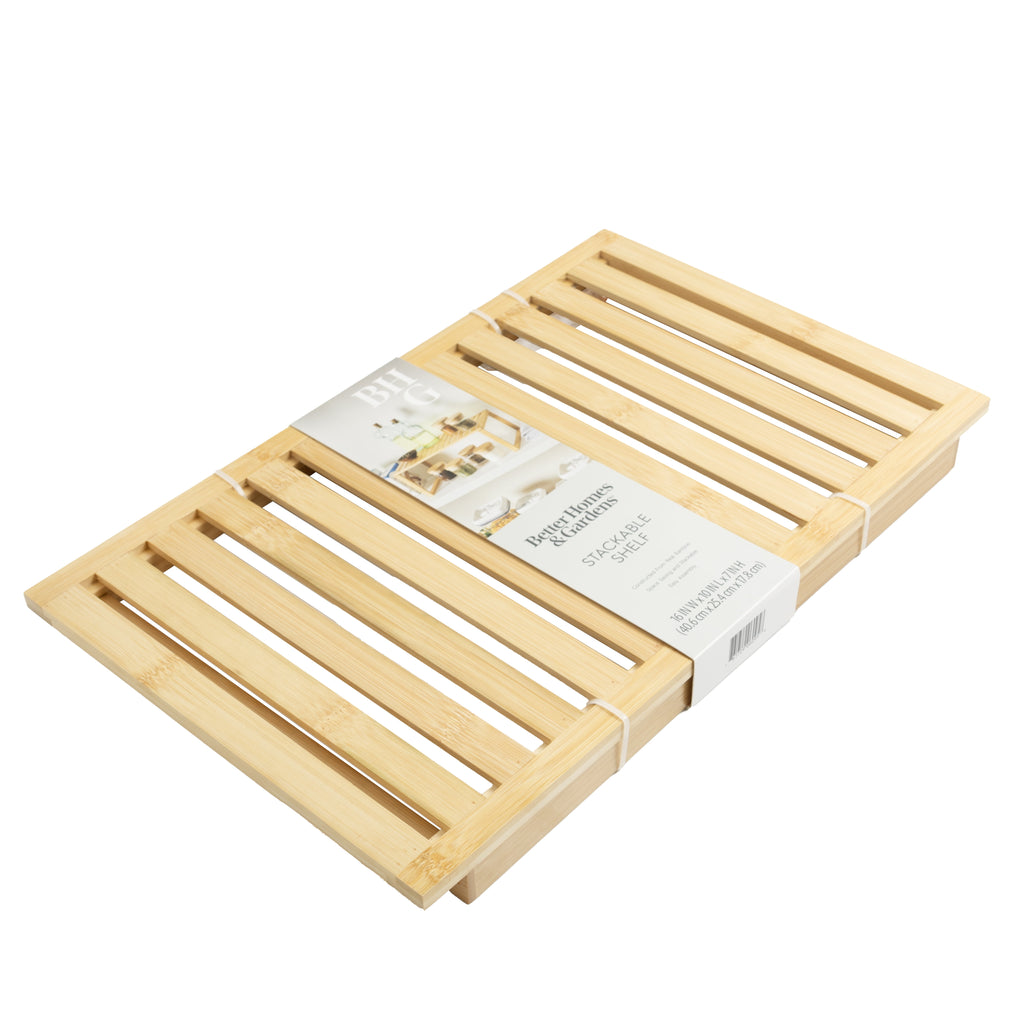 Velmora™ (2 pack) Bamboo Stackable Shelf, Natural Bamboo Color, Easy Assemble, 16 x 10 x 1.18in