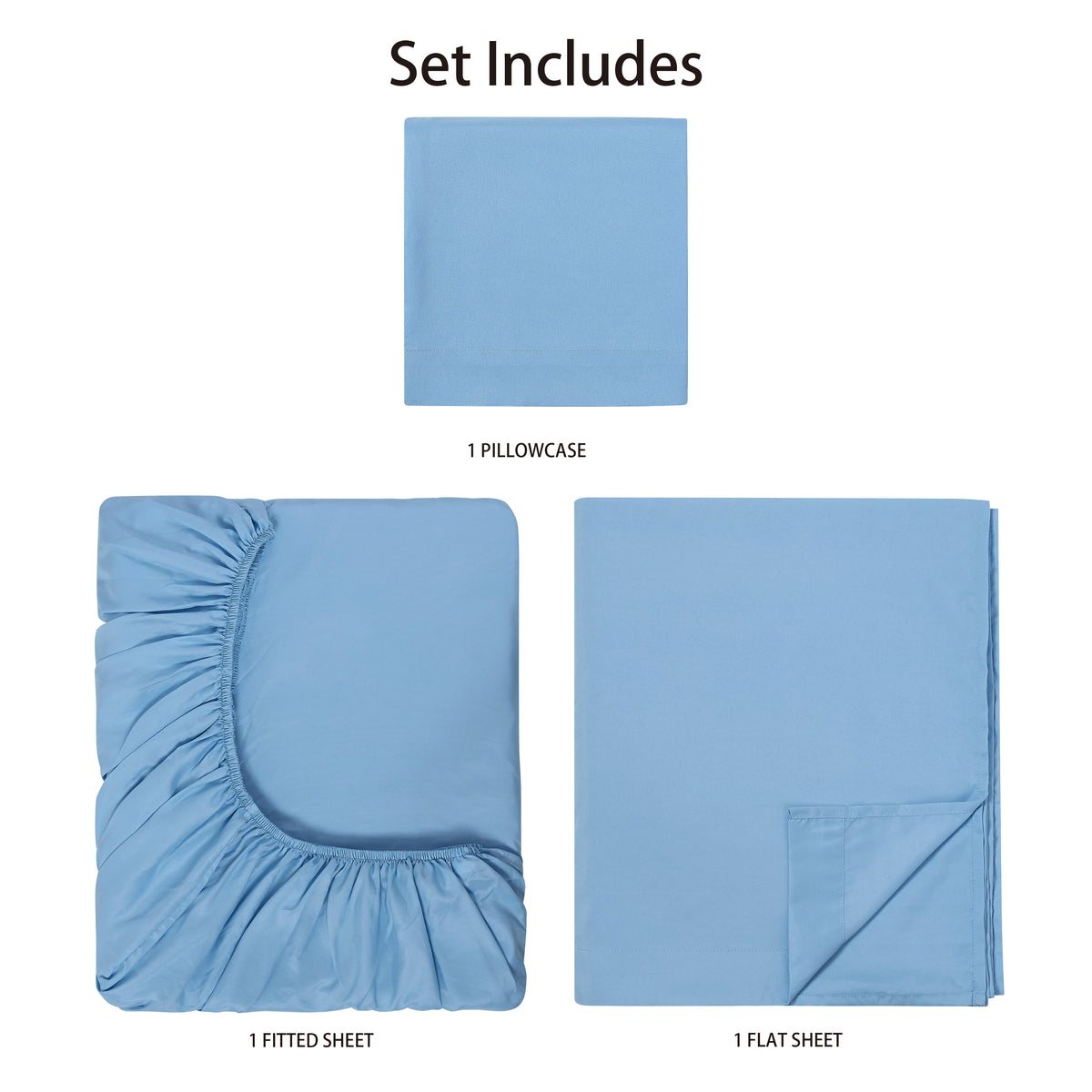 Velmora™ (4 pack) Basic Value Microfiber Bed Sheet Set, Light Blue, Twin, 3-Piece