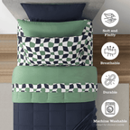 Velmora™ Dorm Essentials 14-Piece Bed-in-a-Bag Comforter Set, Twin-XL, Reversible Navy/Green