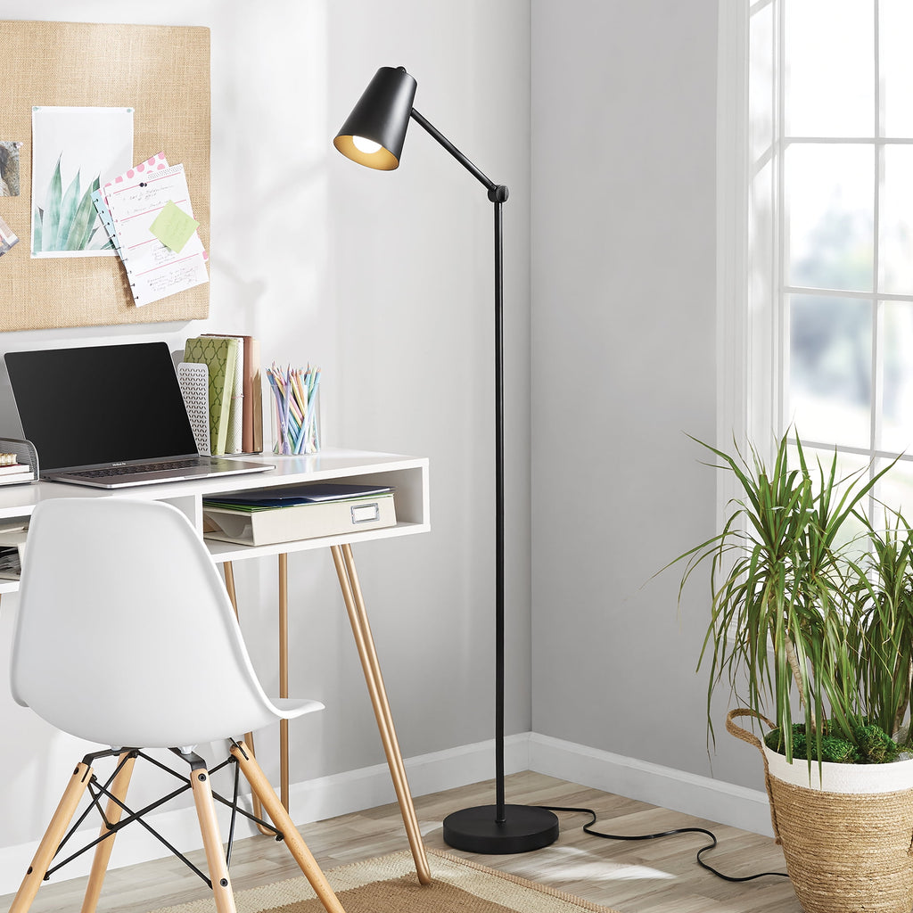 Velmora™ 64 in Black Architect Floor Lamp, Matte Metal Finish