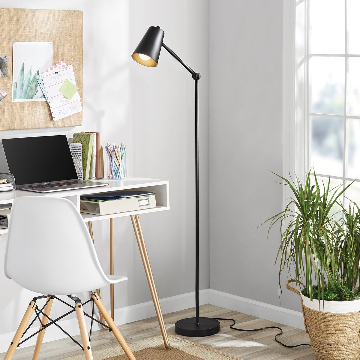 Velmora™ 64 in Black Architect Floor Lamp, Matte Metal Finish