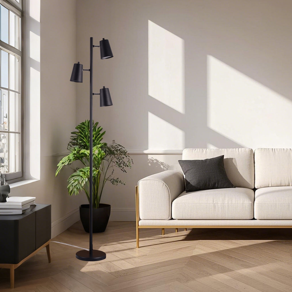 Velmora™ LED Floor Lamp, 62.2 in Height, 3 Adjustable Lights, Matte Black Finish, 1-Pack