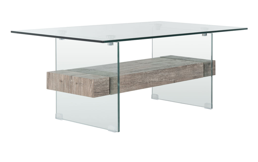 Velmora™ Kayley Retro 2 Tier Glass Coffee Table, Grey Oak