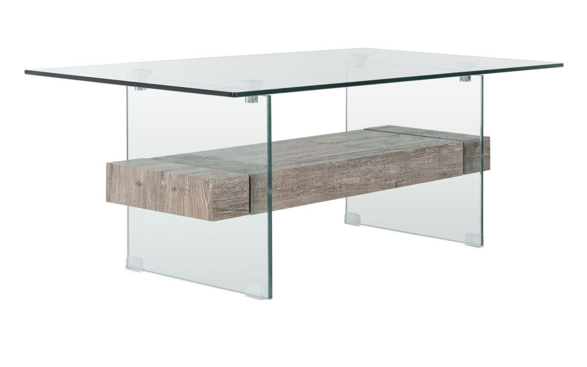 Velmora™ Kayley Retro 2 Tier Glass Coffee Table, Grey Oak