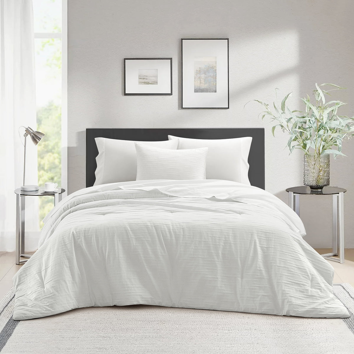 Velmora™ 7 Piece Crinkle Pleated Bed in a Bag Comforter Set with Sheets, Queen