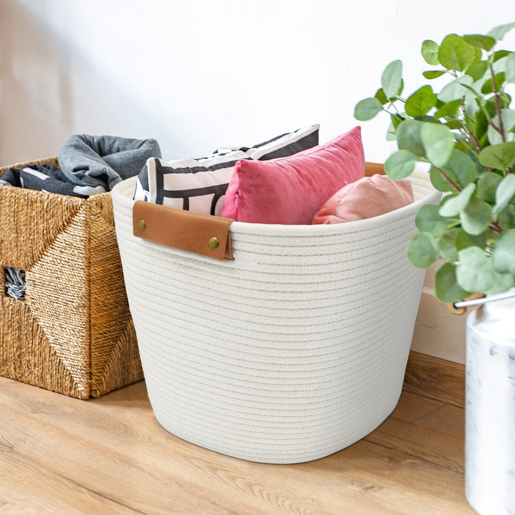 Velmora™ Large Cotton Rope Basket, White, 2 Pieces