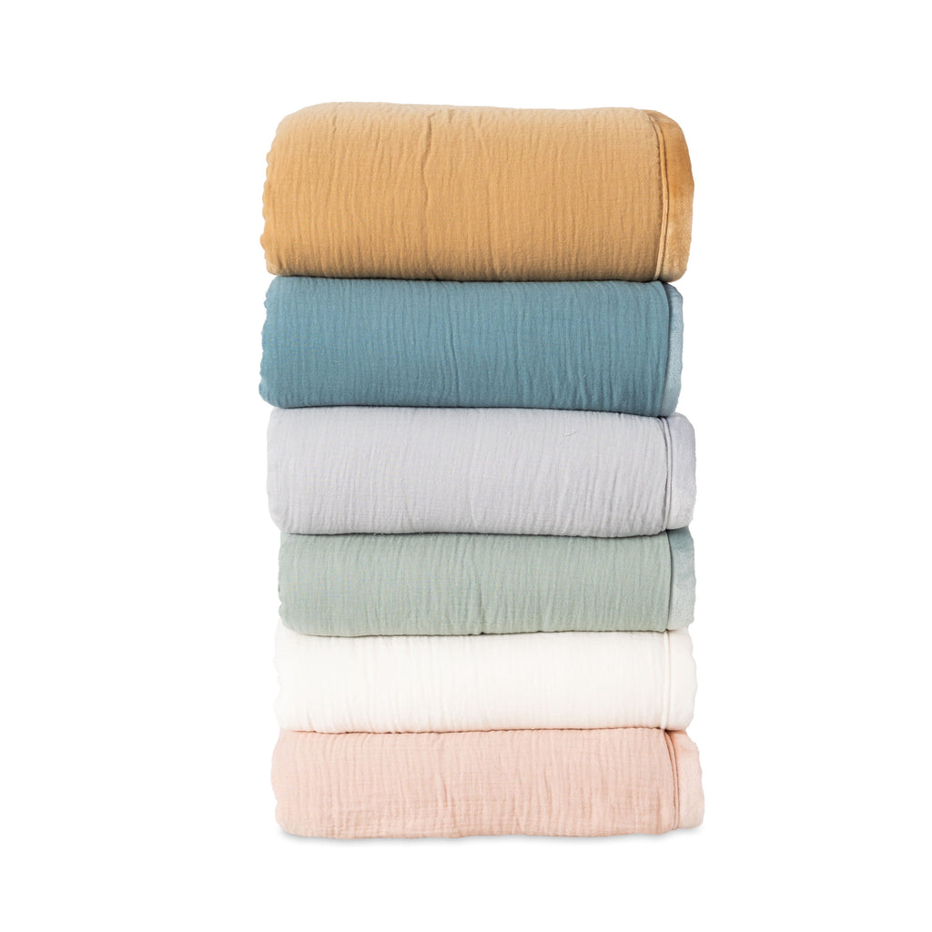 Velmora™ Throw Blanket, Reversible Gauze and Cozy Knit, 50 in x 72 in, Antique Blush