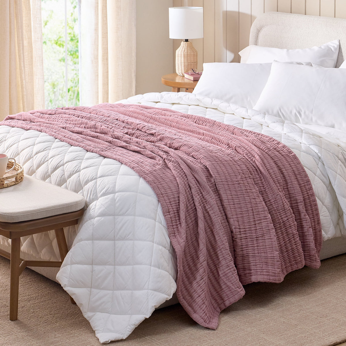 Velmora™ Chenille Gauze Bed Blanket, Violet Gem, King Size, 90 x 108 in