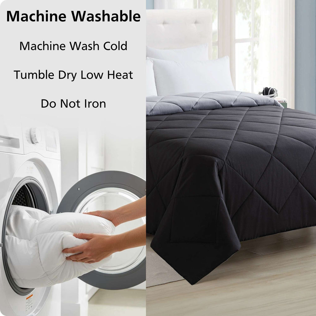 Velmora™ Full/Queen Comforter, All-Season Reversible Microfiber, Black