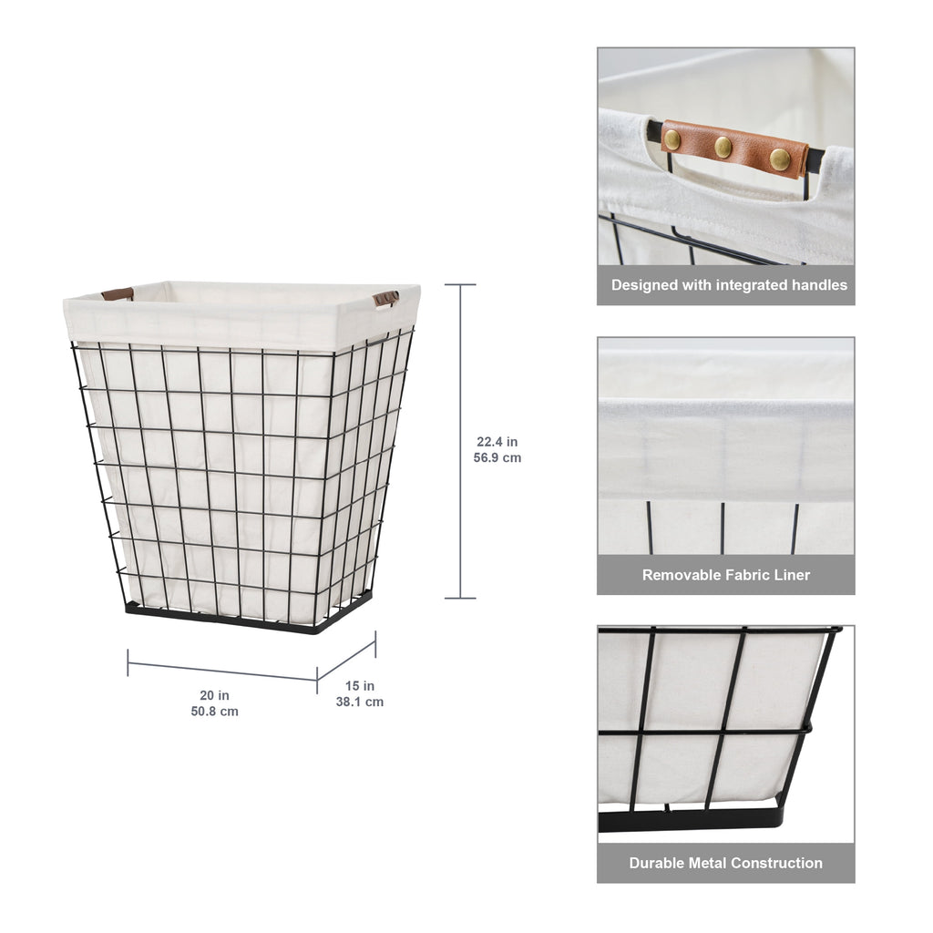 Velmora™ 75L Rectangular Steel Wire Laundry Hamper with Removable Liner, Natural, Adult