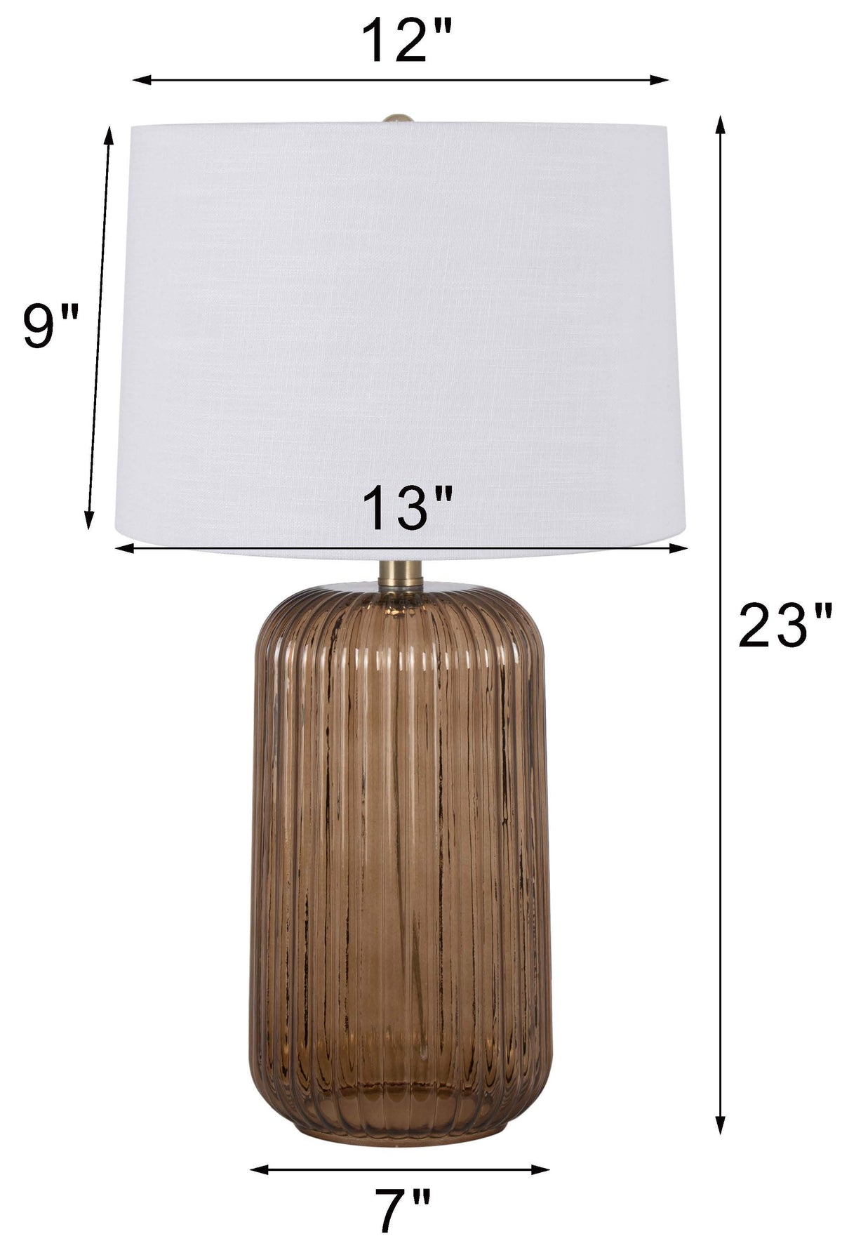 Velmora™ 23 in Ribbed Glass Table Lamp with White Shade, Brown Finish